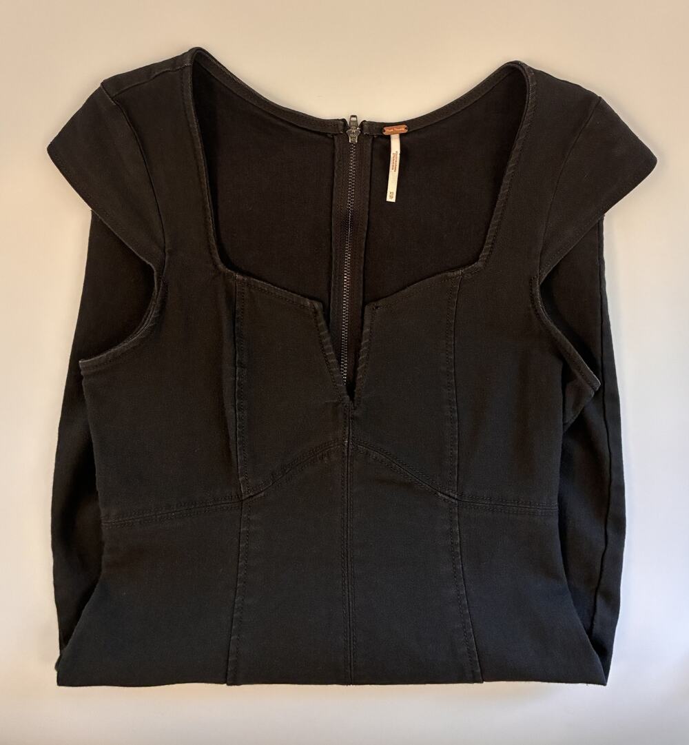 Free People Lia Denim Bodycon Mini Dress Black Notch V-Neck Size XS